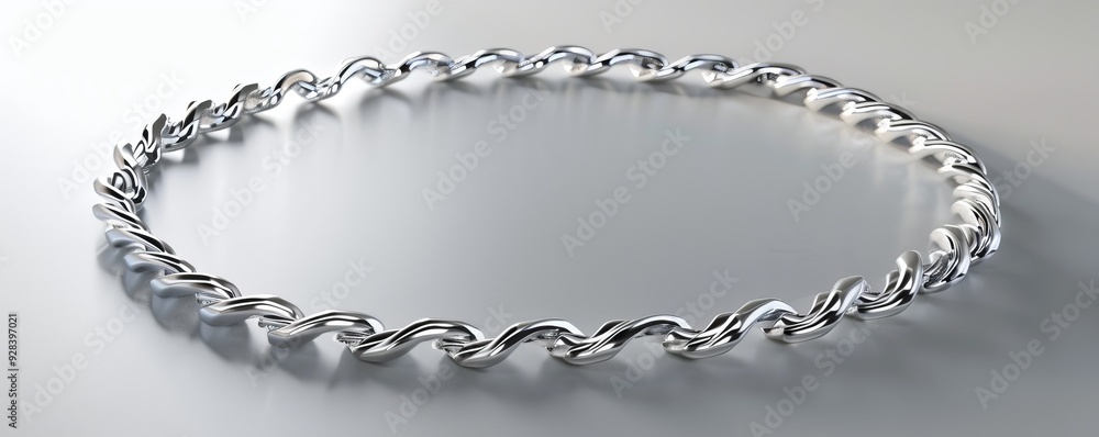 Fototapeta premium Shiny silver necklace on white background, 4K hyperrealistic photo