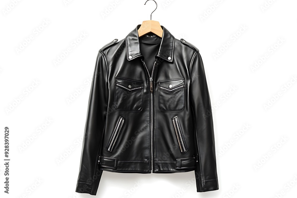 Men's leather jacket with fur sheepskin on white background, Men's leather jacket with fur sheepskin on white background,