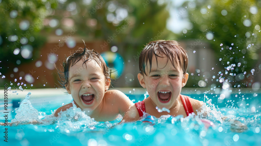 Kids Splashing in Swimming Pool Kids Splashing in Swimming Pool