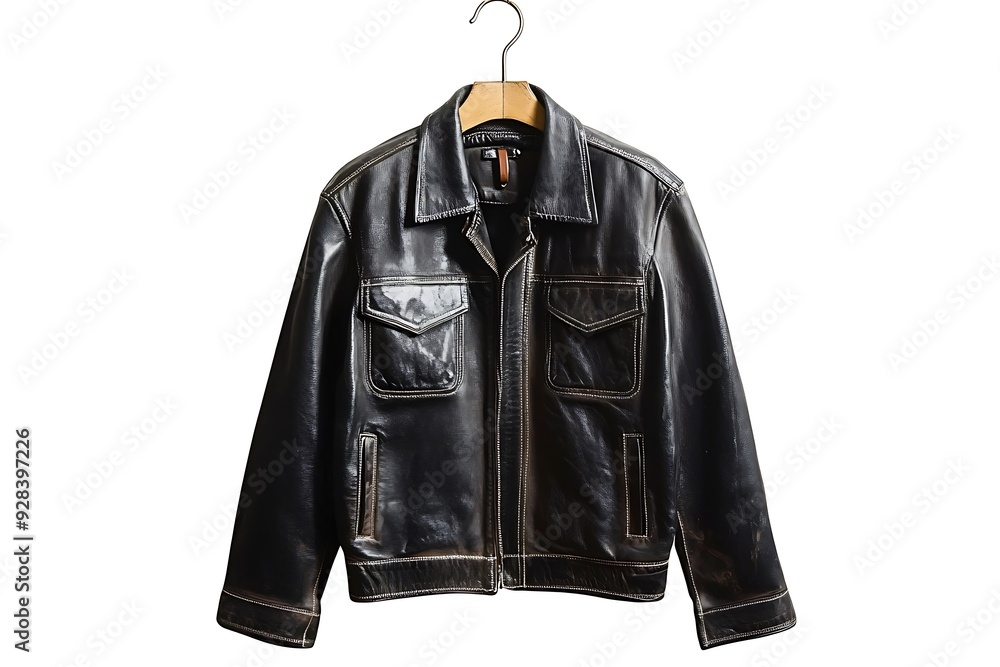 Men's leather jacket with fur sheepskin on white background, Men's leather jacket with fur sheepskin on white background,