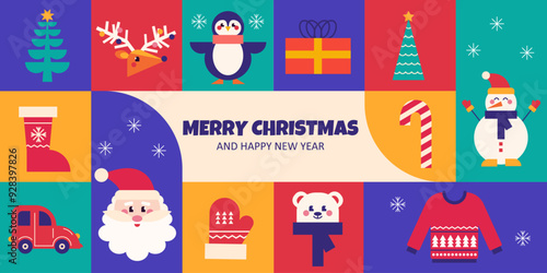 Wallpaper Mural Christmas modern trendy design, christmas tree, gifts, winter elements and new years decorations. Vector illustration in flat geometric style Torontodigital.ca