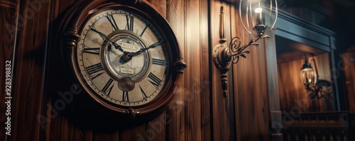 Retro wall clock with pendulum, 4K hyperrealistic photo