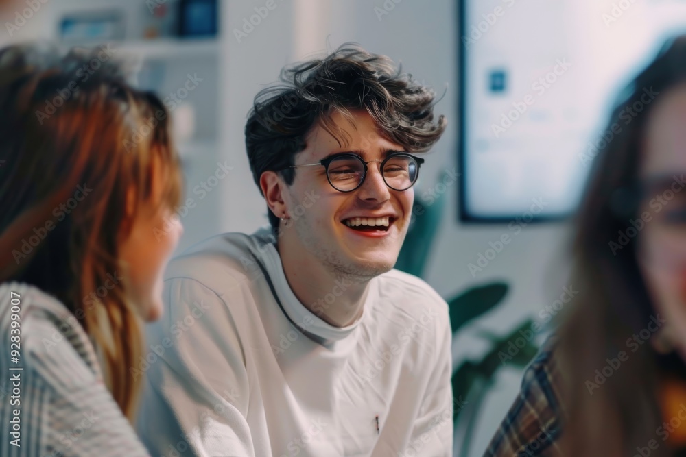 Business people having fun and chatting at workplace office, Generative AI Business people having fun and chatting at workplace office, Generative AI