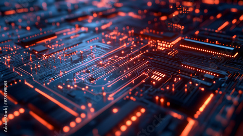 Abstract representation of data transferring on a circuit board, creating a complex network of connections