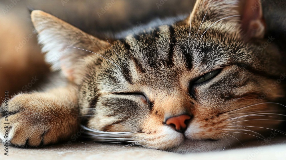 Ill Tabby Cat Resting with Half-Closed Eyes Illustrating Sickness Ill Tabby Cat Resting with Half-Closed Eyes Illustrating Sickness