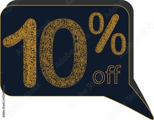 Discount sale off tag 10 percent. framework of floral motive with gold color, sale offer emblem, badge price discount number. Flat offer stamp, sticker clearance sale. Finance product emblem