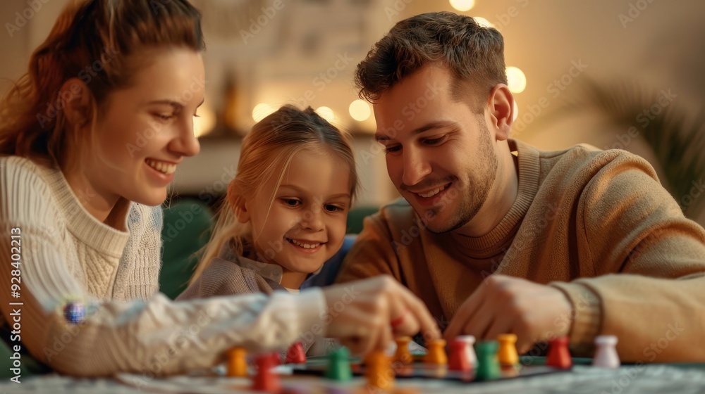 Happy Family Playing Board Game Together at Home Happy Family Playing Board Game Together at Home