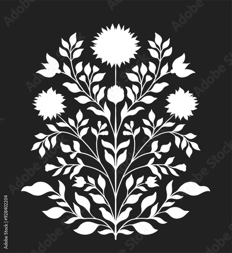 Mughal decorative ornamental floral. Vintage intricate traditional mughal style with flowers and foliage.