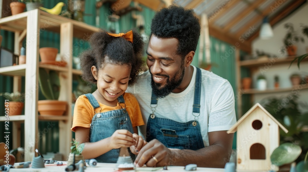 custom made wallpaper toronto digitalHappy African American father and daughter crafting together
