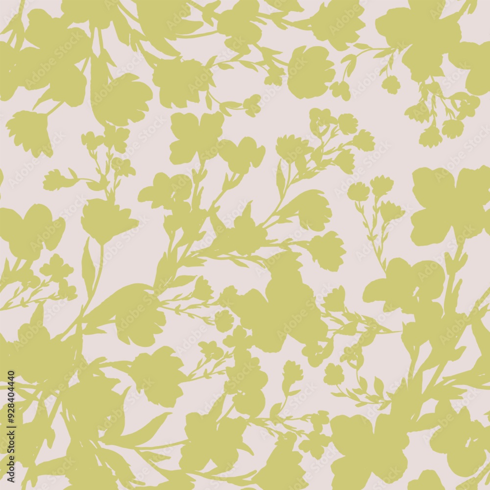 Simple monochrome two-color seamless pattern with flowers silhouette. Simple monochrome two-color seamless pattern with flowers silhouette.