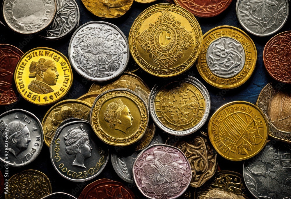 vibrant close diverse currencies coins displaying intricate designs varied textures, antique, banknotes, bullion, cash, change, commerce, currency vibrant close diverse currencies coins displaying intricate designs varied textures, antique, banknotes, bullion, cash, change, commerce, currency