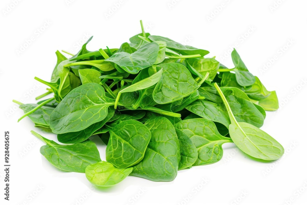Fresh baby spinach leaves on white background close up Fresh baby spinach leaves on white background close up