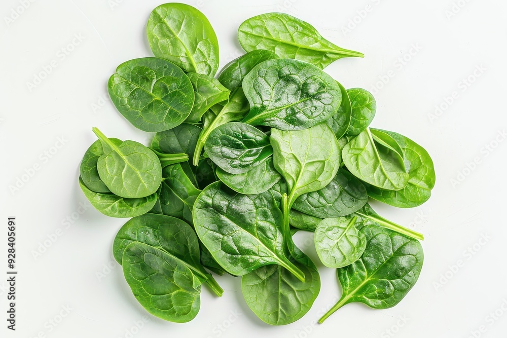 Fresh baby spinach leaves on white background Close up Food concept Fresh baby spinach leaves on white background Close up Food concept