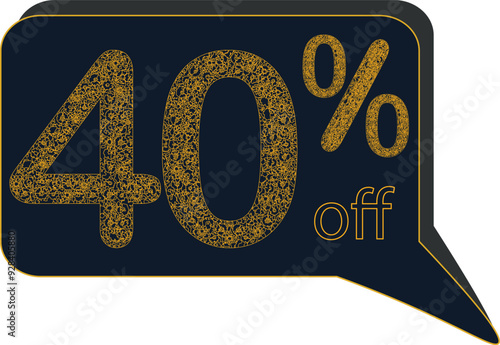 Discount sale off tag 40 percent. framework of floral motive with gold color, sale offer emblem, badge price discount number. Flat offer stamp, sticker clearance sale. Finance product emblem	
