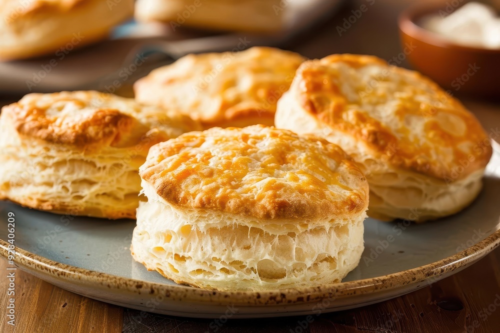 Fresh flakey homemade biscuits ready to eat Fresh flakey homemade biscuits ready to eat