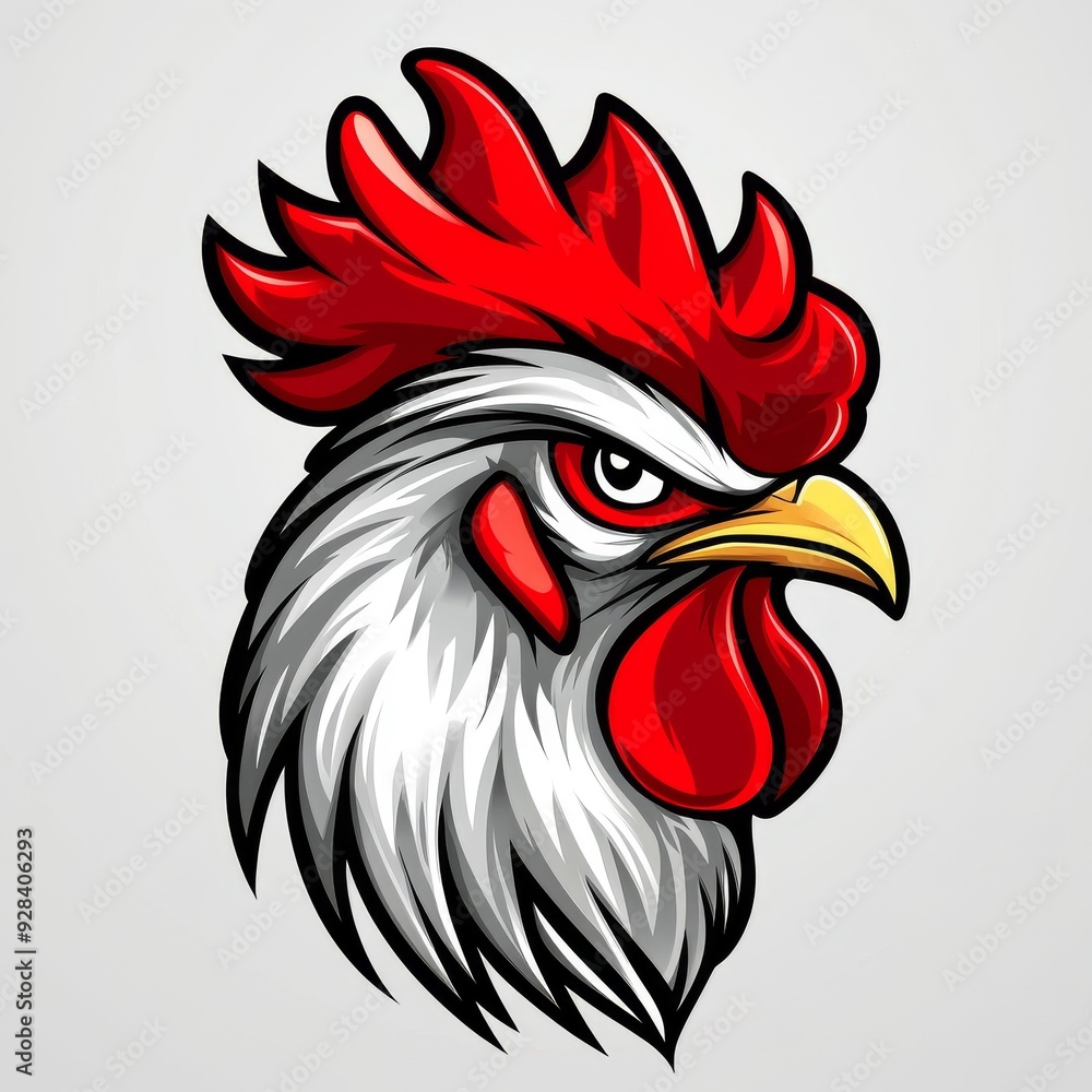 3D art logo design with a red theme chicken head on a white background 3D art logo design with a red theme chicken head on a white background