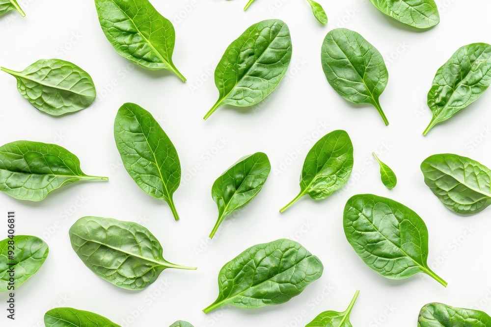 Fresh spinach leaves isolated on white top view Fresh spinach leaves isolated on white top view
