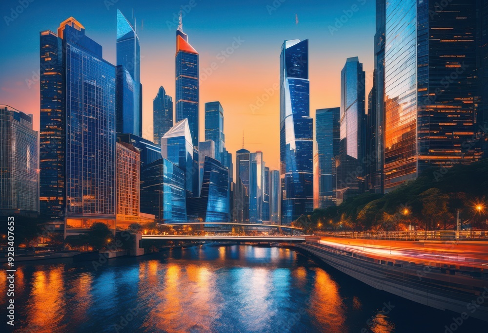 Obraz premium dynamic city skyline financial analytics graphics showcasing urban landscape data visualization elements, cityscape, buildings, architecture, technology