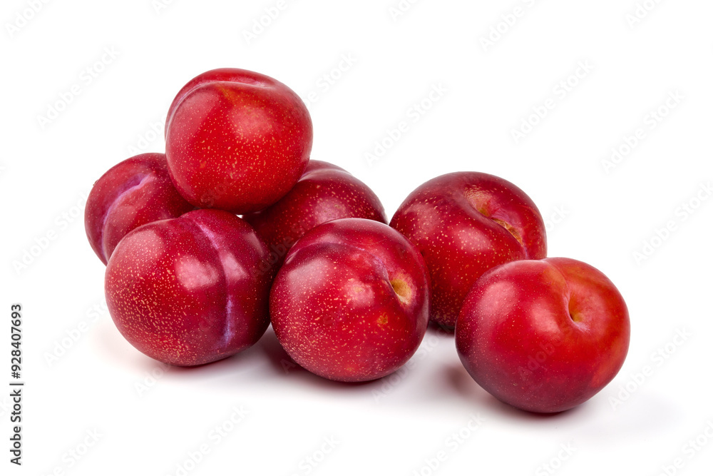 Sweet red plums, isolated on white background. Sweet red plums, isolated on white background.
