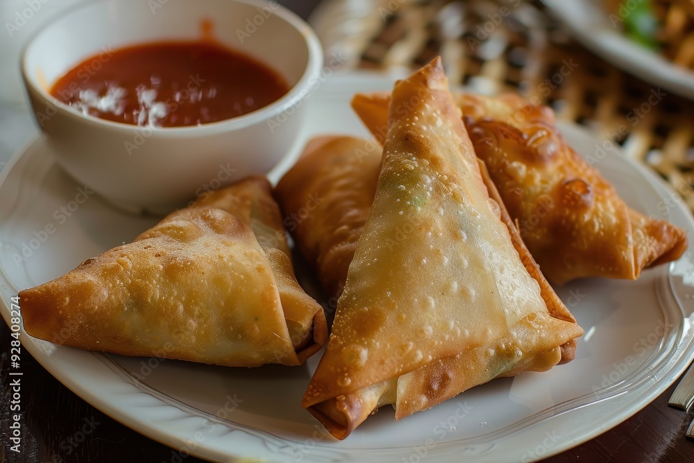 Fried spring rolls and samosas Fried spring rolls and samosas