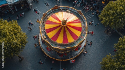 Birds-eye view of a European festival carousel, with space for text at the bottom photo