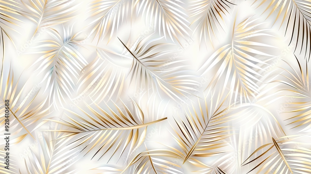 A collection of beautifully layered white tropical leaves creates an intricate and textured design on a soft, neutral backdrop SEAMLESS PATTERN A collection of beautifully layered white tropical leaves creates an intricate and textured design on a soft, neutral backdrop SEAMLESS PATTERN