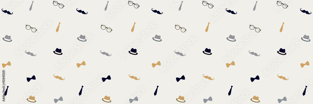 Modern fathers day background pattern flat vector illustration. Seamless pattern with tie, hat, mustache and glasses. fathers day sales background suitable for promotion on brochure, banner, website