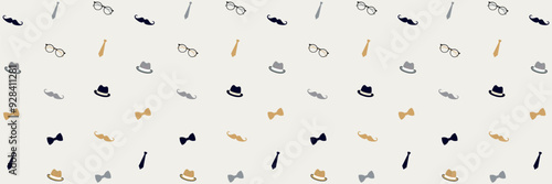 Modern fathers day background pattern flat vector illustration. Seamless pattern with tie, hat, mustache and glasses. fathers day sales background suitable for promotion on brochure, banner, website