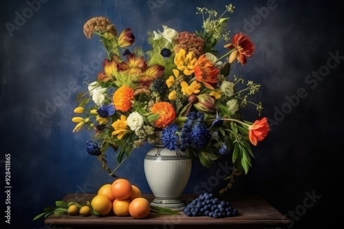Wallpaper Mural Flower Still Life Bouquet in Vintage Vase, Ancient Dutch Masters Imitation, Abstract Generative AI Illustration Torontodigital.ca
