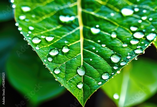 close dew kissed foliage vibrant green leaves natural textures, greenery, nature, fresh, botanical, sunlight, outdoors, plant, flora, beauty, environment photo