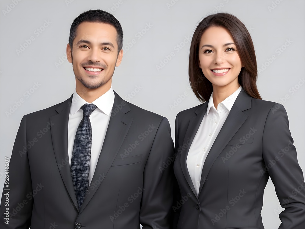 Business partners posing in front of gray background Business partners posing in front of gray background