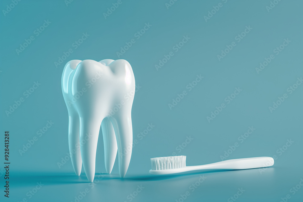 Toothbrush and tooth on a blue background Toothbrush and tooth on a blue background