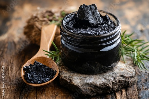 Shilajit or shilajeet is an ayurvedic medicine found primarily in the rocks of the Himalayas, Generative AI photo