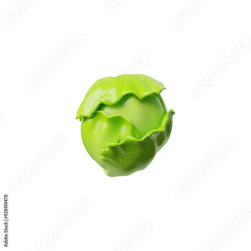 The 3D icon of fresh iceberg lettuce leaves is isolated on a white background