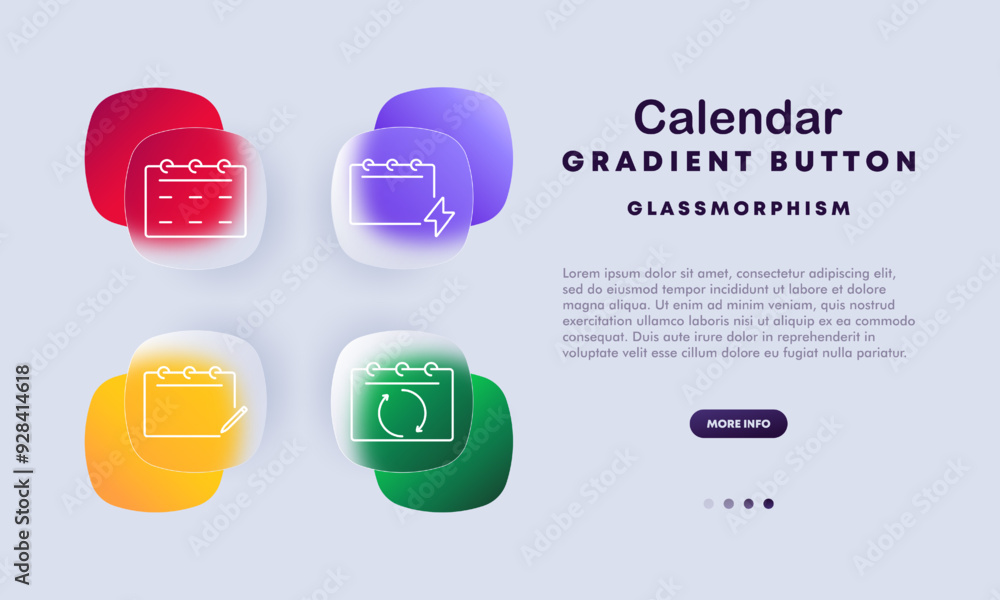 Obraz premium Calendar icon set. Date, scheduling, reminders, event planning, office, organization, time management, glassmorphism, digital design.