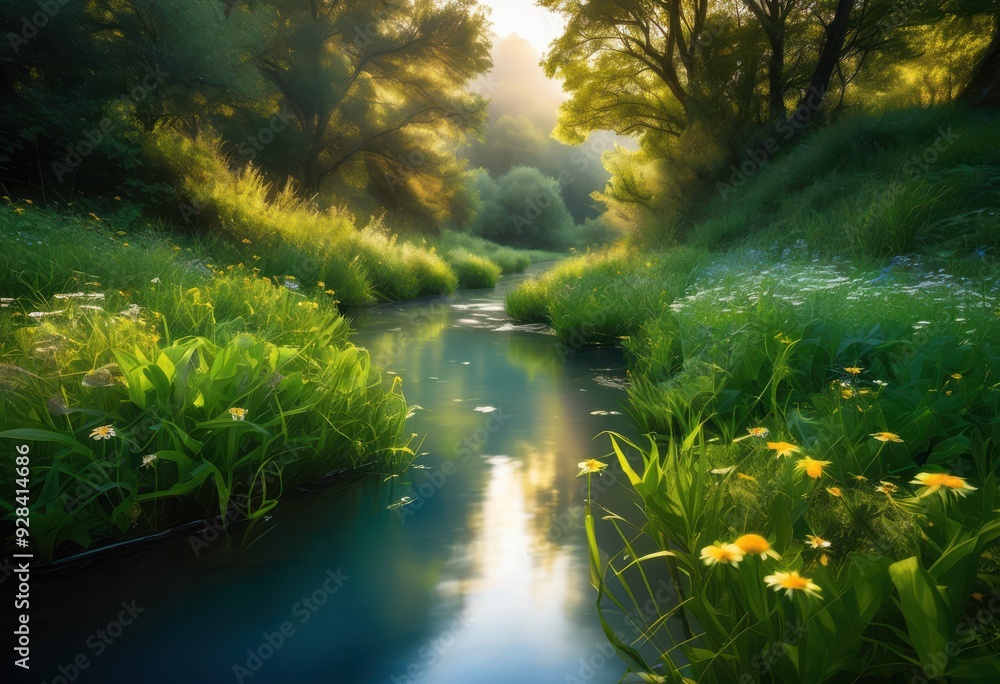 Fototapeta premium lush vibrant foliage surrounded soft hazy natural scenery serene landscape, arboretums, blooms, biodiversity, branches, bushes, canopies, change, colors