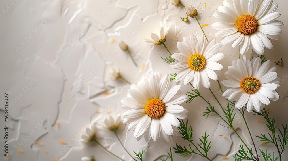 Obraz premium White background with daisies, simple composition, white space