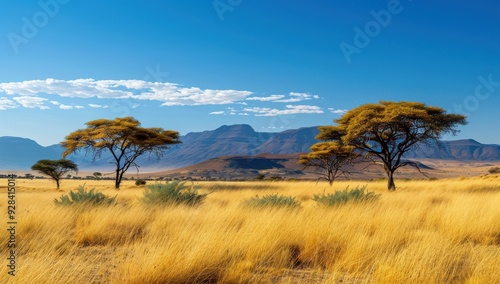 A vast, open plain with two trees in the foreground