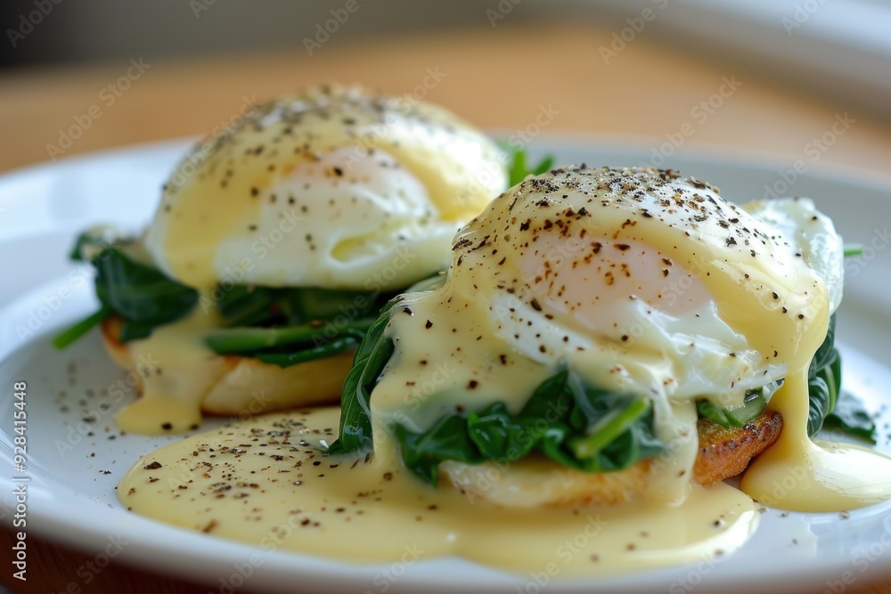 Homemade hollandaise sauce on Eggs Florentine Homemade hollandaise sauce on Eggs Florentine
