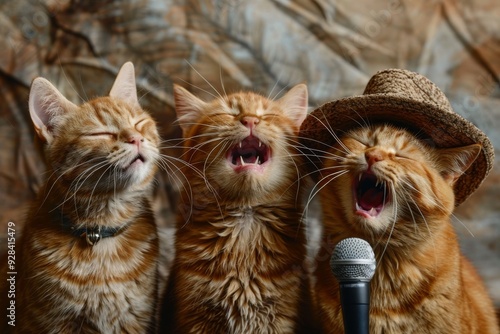 Singing Cats, Disco of 80s, Concert of 90s, Karaoke with Kittens, Cat Disco, Funny Kitten Singer photo