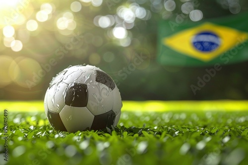 ai generative soccer ball with Brazilian flag background