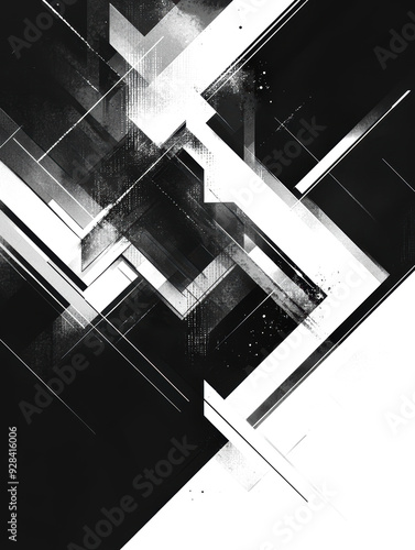 Dynamic Geometric Abstract: Monochrome Line and Shape Composition
