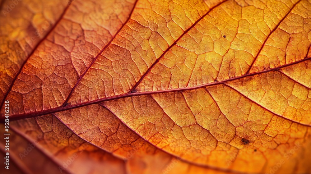 Fototapeta premium Close-Up of Autumn Leaf Veins in Vibrant Orange and Red Tones