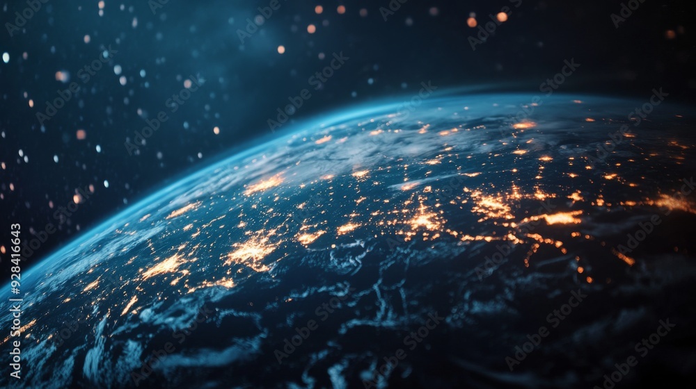 Earth's nighttime glow with twinkling stars. Earth's nighttime glow with twinkling stars.