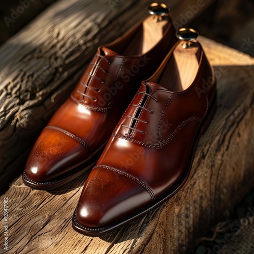 Classic Brown Leather Oxford Shoes with Polished Finish