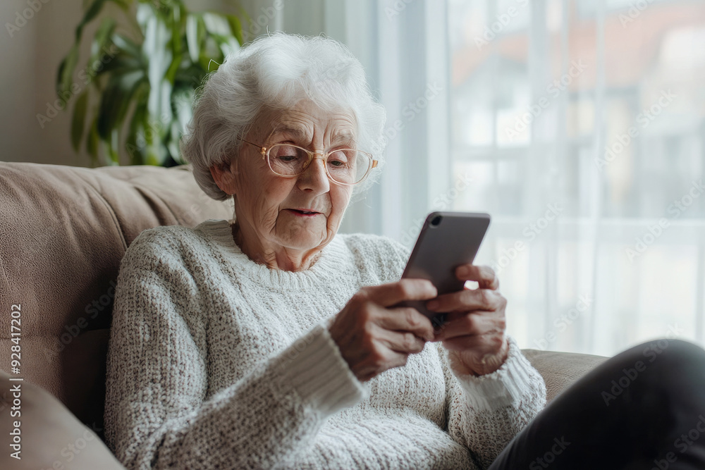 Senior woman holding a smartphone in her hands and reading on it. Senior woman holding a smartphone in her hands and reading on it.