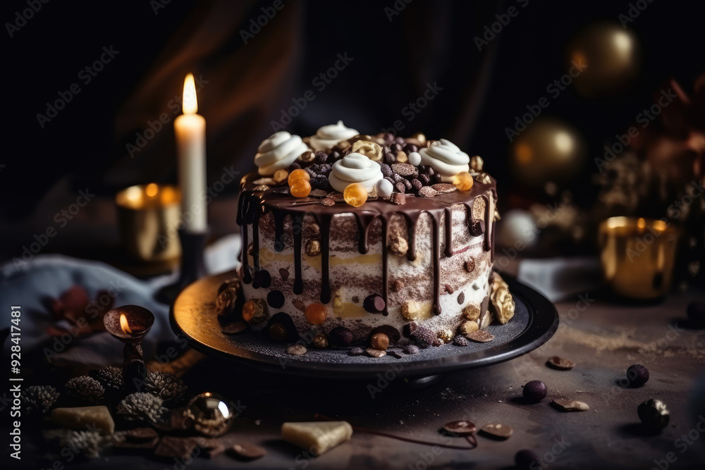 Luxury Cake with Edible Gold Leaf and Floral Decorations on Moody Background High Resolution Food Photography Perfect for Elegant Dessert Ads Gourmet Menus and Culinary Visuals Luxury Cake with Edible Gold Leaf and Floral Decorations on Moody Background High Resolution Food Photography Perfect for Elegant Dessert Ads Gourmet Menus and Culinary Visuals