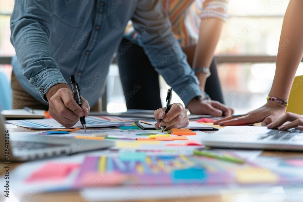 Business people working together on project and brainstorming in office, Generative AI Business people working together on project and brainstorming in office, Generative AI