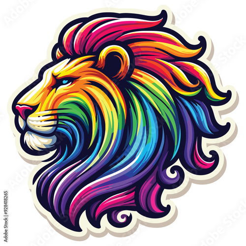 Colorful abstract lion head, vector illustration, vibrant colors, digital art for decor