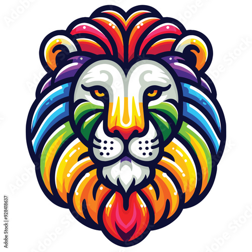 Vibrant abstract lion head illustration with rainbow colors, modern art, logo or decor photo